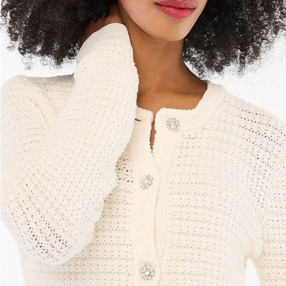 J. Crew Lady jacket cardigan with gem buttons in Ivory Size L - Picture 3 of 11